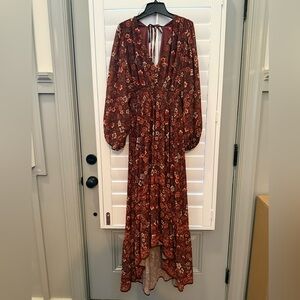 NWOT Flying Tomato Burgundy Floral Long Sleeve High Low Dress size large